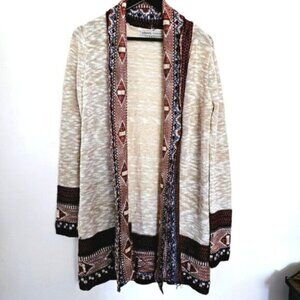 Absolutely Famous Women's Medium Abstract Open Front Casual Knit Long Sweater